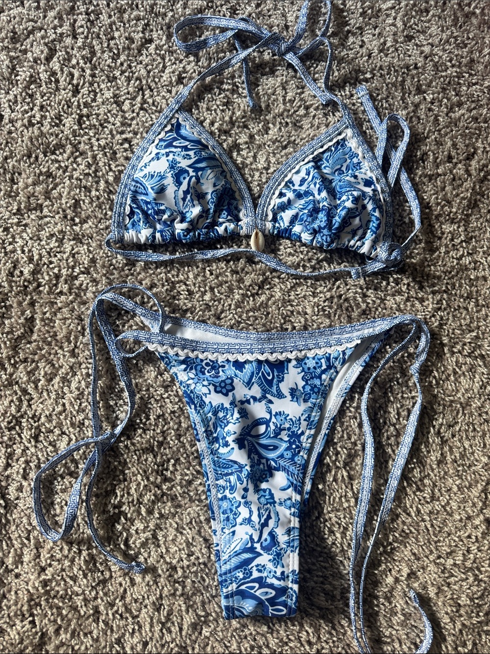 Blue & White Paisley String Bikini Set - Size XS - NWOT